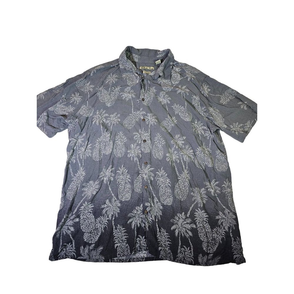 Batik Bay Men's Hawaiian Button-Down Shirt, Size 3XTL Palm Tree Pineapple Grey